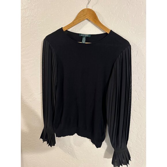 Lauren Ralph Lauren Pleated Georgette Sleeve Top - Picture 2 of 10